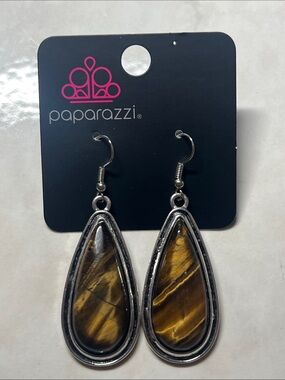 Paparazzi Gold and Brown Teardrop Dangle Earrings